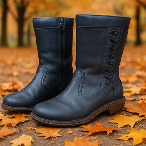 EUC UGG Kaleen Braided Leather Mid-Calf Shearling Lined Black Boots Women’s 7